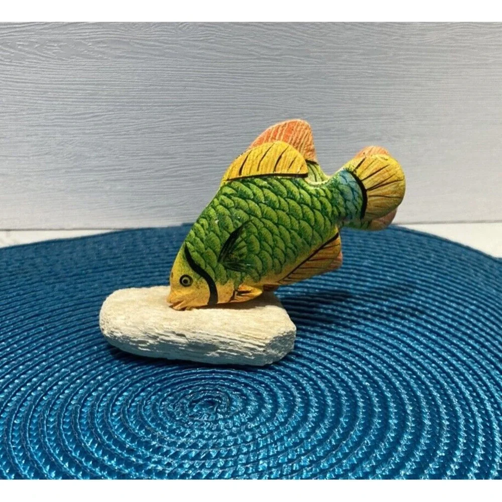 Artesania Puello Caribbean 2 Green Multicolor Tropical Fish Figurine Decor